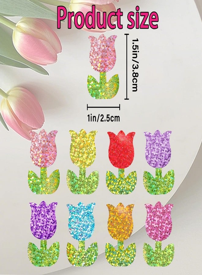 YCDMLJC 500pcs Spring Tulip Stickers,Laser Colorful Flower Stickers,1.5Inch Seal Waterproof Kids Reward,for Mother's Day, Envelopes, Gift Box Classroom - Image 2